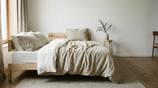 Premium European linen bedding draped naturally showing texture and longevity