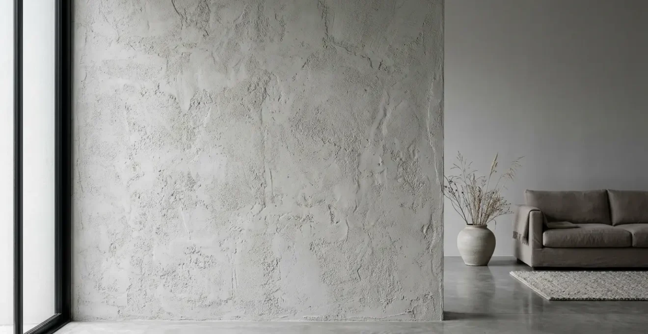 Textured wall treatment adding dimensional depth to a modern monochromatic interior space