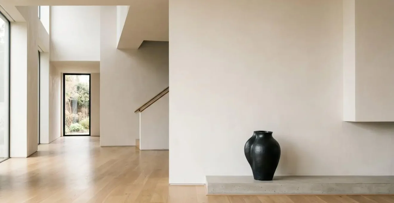 A single sculptural object displayed in isolation within a vast minimalist space, demonstrating the power of negative space and intentional emptiness