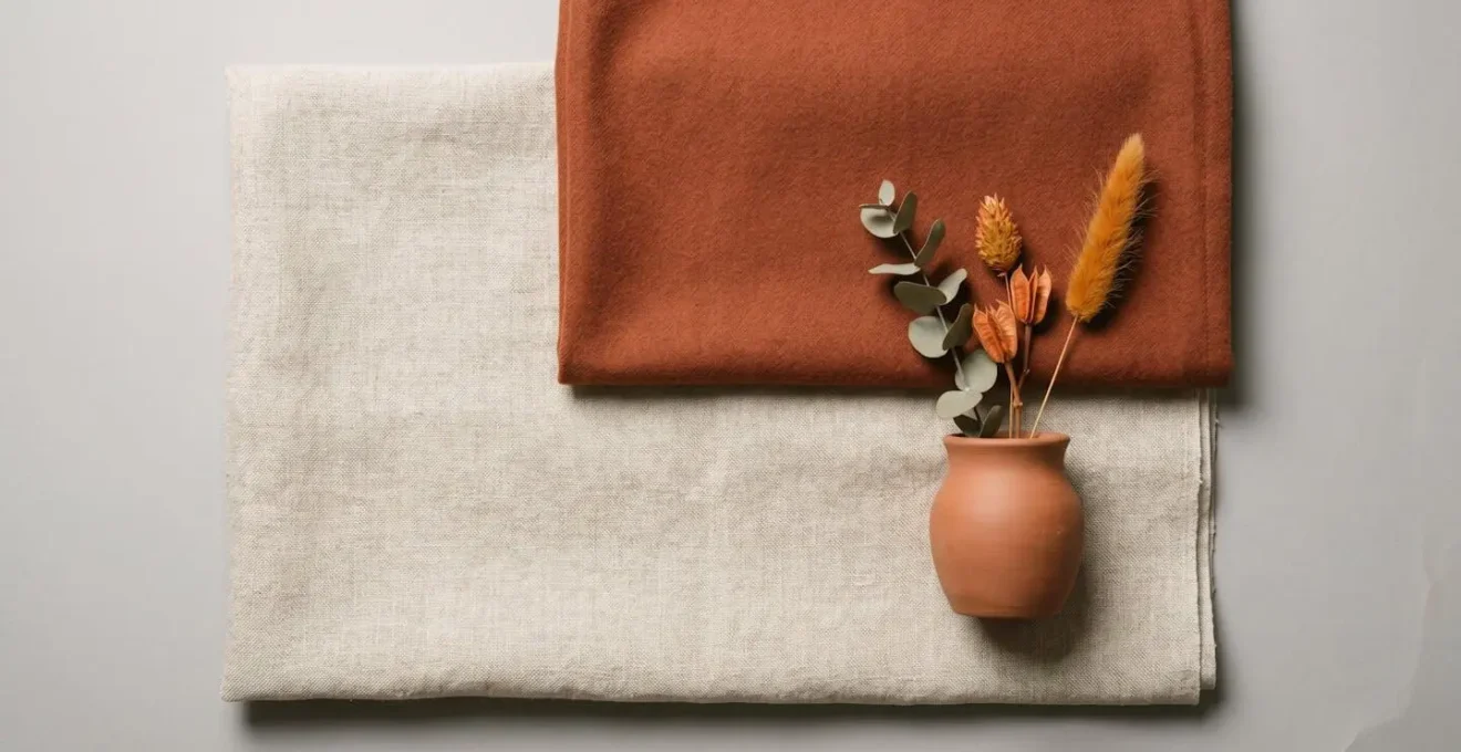 Symbolic arrangement of color swatches and seasonal decor elements demonstrating the 60-30-10 rule with Pantone accent colors