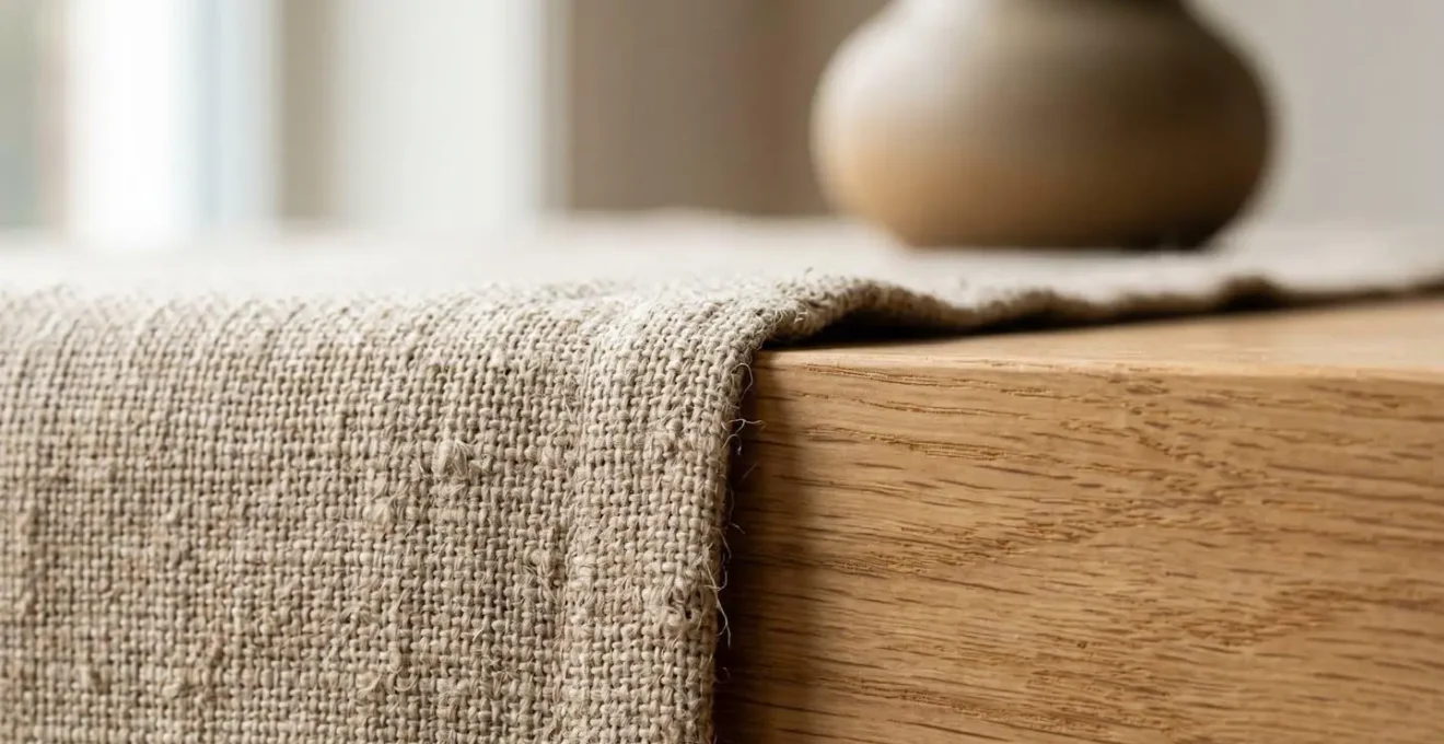 Close-up demonstration of visual weight balance showing asymmetrical furniture arrangement with contrasting textures and natural materials